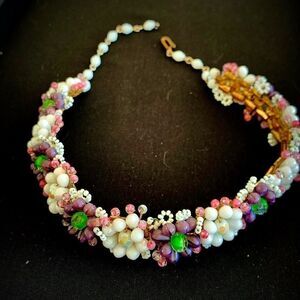 Miriam Haskell beaded flower necklace vintage